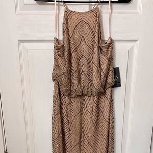 Adrianna Papell Beaded Blouson Gown sz. 14 Pink Taupe